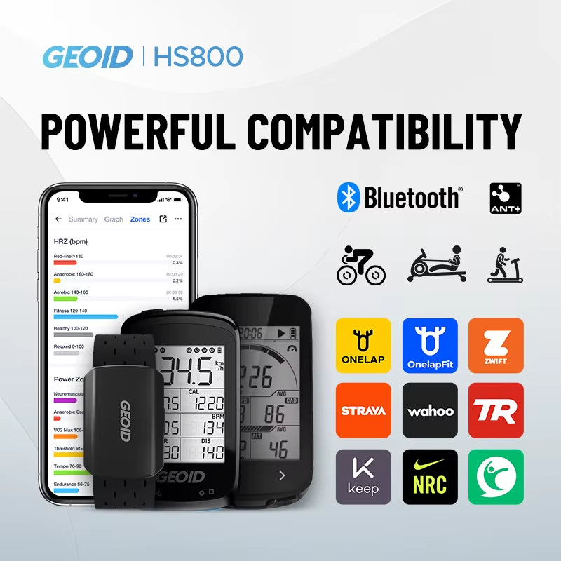 GEOID HS800 Heart Rate Monitor and Fitness Tracker with Chest Strap for Exercise, Cycling, and Yoga