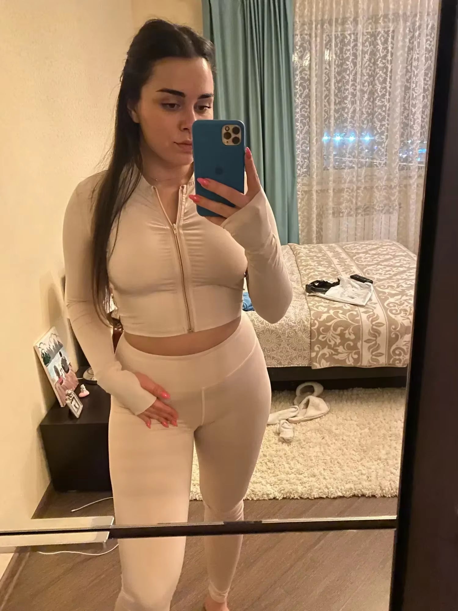 Women's Gym Set - Tracksuit Clearance Sale, Yoga Suit for Fitness, 2025 Sport Outfit, Pilates Apparel in Khaki, Sizes XL and L